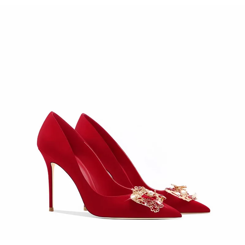 

Bridal Shoes Women Wedding High Heels Chinese Style Satin Comfortable Bride Shoes