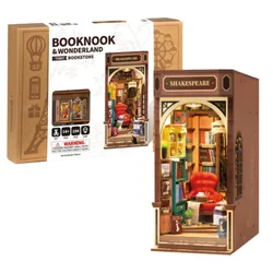 Robotime Rolife Bookstore Book Nook Bookend Model Kit with LED Light DIY Miniature House Kit for Bookshelf Decor - TGB07