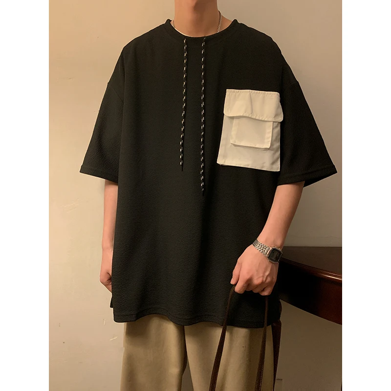 

Loose Fit ort Sve T-irt Men's Summer Thin Cotton ket Design Casual round Ne Top Youth Faion Trend Cool Feeling