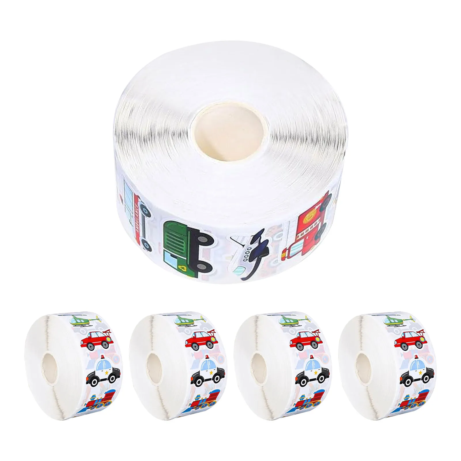 

5 Rolls Transportation Sticker Roll Assorted Car Bus Truck Airplane Cartoon Labels Self Adhesive Party Supplies School Reward