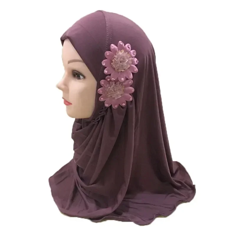 Muslim Flower Hijab for Kids Girls Full Cover Scarf One Piece Amira Instant Headscarf Wrap Islamic Arab Prayer Hijabs 2-6 Year