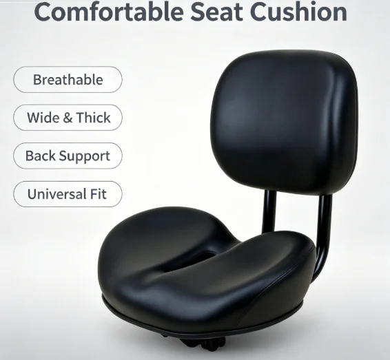 Breathable 3 Wheel Bike Seat Cushion with Backrest Scooter Seat Cover Wider Padded Electric Bicycle Seat Mat Comfort Support