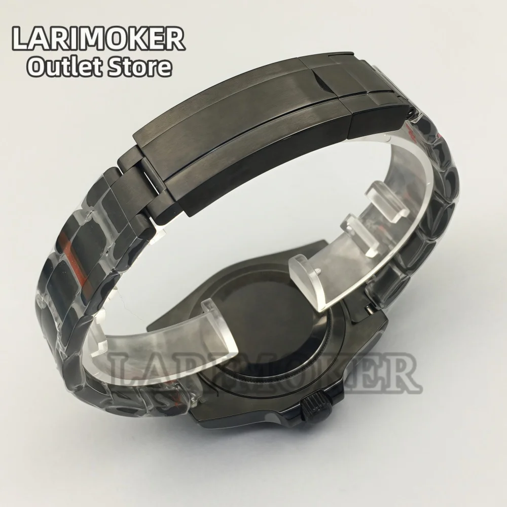 Larimoker 40.5mm nh34 gmt movimento automático masculino moda casual todo-preto relógio de vidro safira verde luminoso à prova dwaterproof água