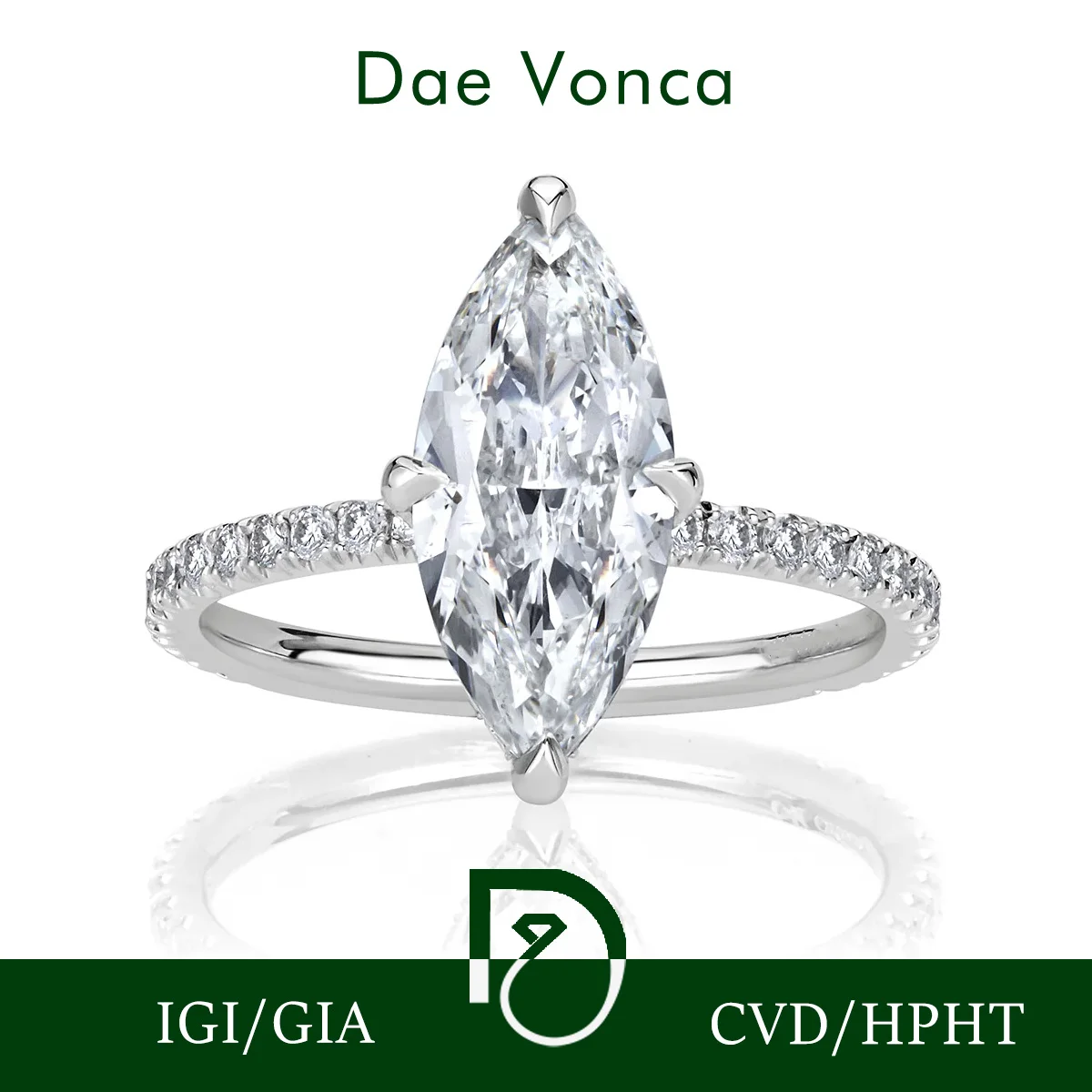 Marquise and Round Lab Grown With Zero Emissions Diamond Ring Classic 9K/14K/18K White Gold Halo Style Engagement Ring For Women