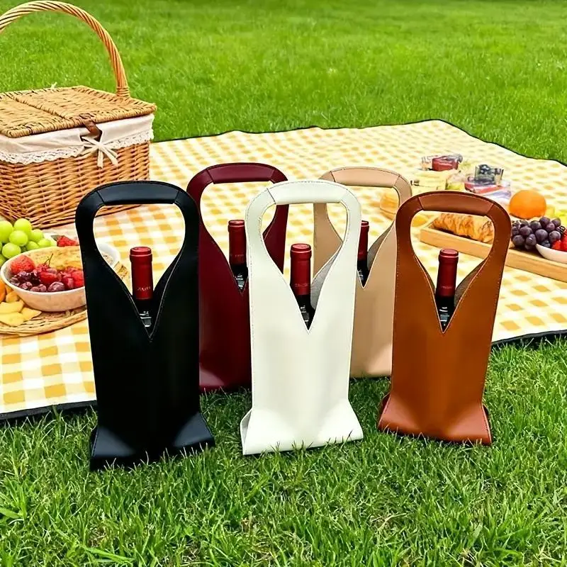

1Pc Wine Packaging Bags Gift Bags Vintage PU Leather Tote Wine Bags Drinking Accessories Tote Gift Bags For Friends