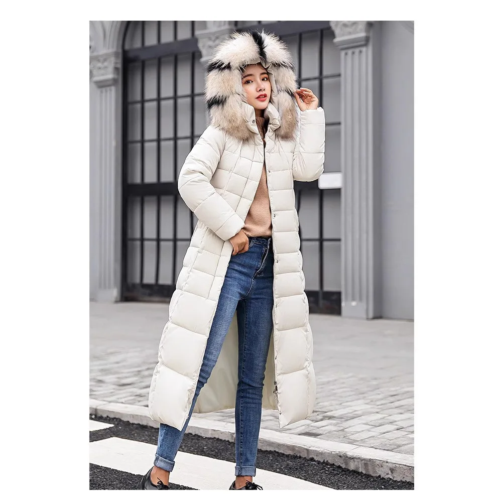 Korean Style New Fashion Winter Women's Solid Color Long Sleeve Slim Ankle Length Hooded Quilted Coats Female Clothes Parkas