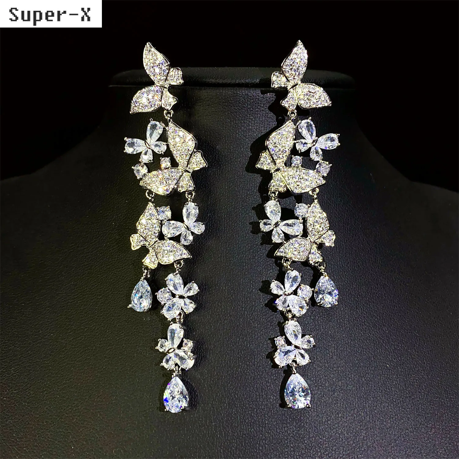 

luxury earrings butterfly flower shiny white pink zircon wedding bride earrings women sweet jewelry evening party gift