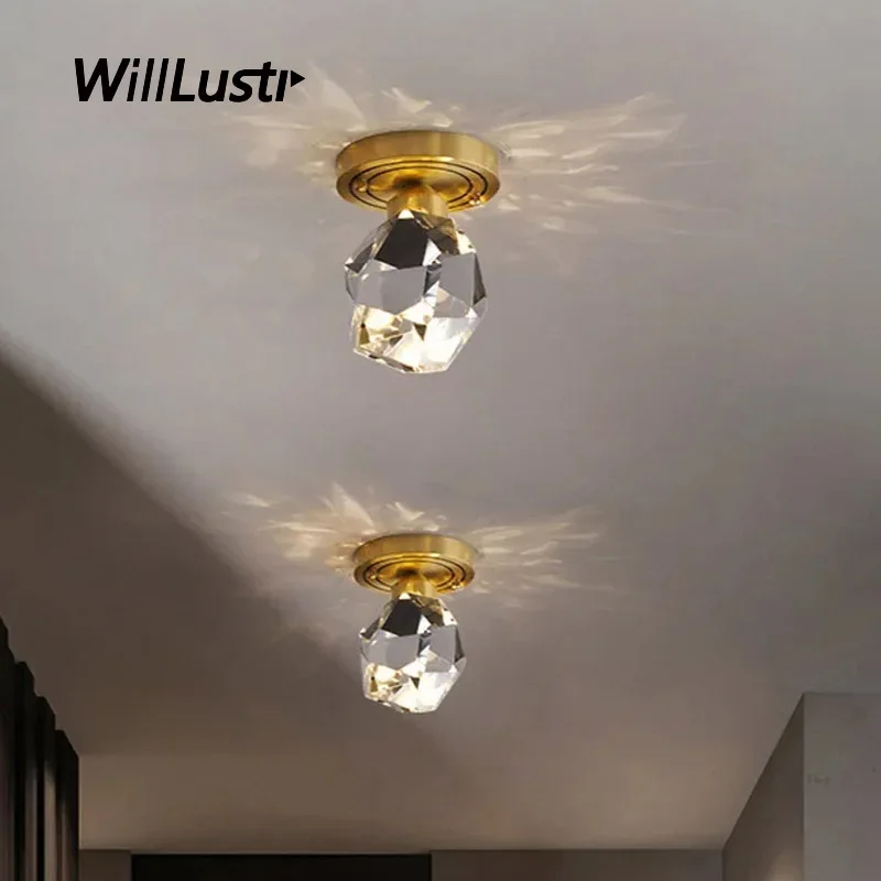 

Copper Ceiling Light Luxury Crystal Lamp Aisle Balcony Cloakroom Porch Corridor Gallery Closet Modern LED Lighting