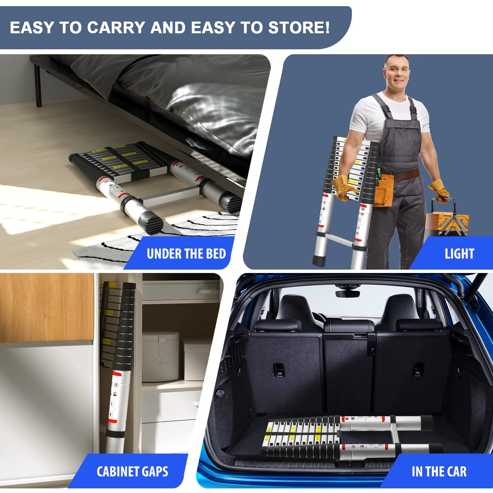 BRIEFNESS 5M Aluminium Telescopic Folding Ladder,Multi-purpose,Non-slip,Extendible,Lightweight Loft Straight Ladder,Load 330LBS