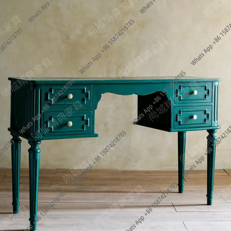 

Retro carved solid wood desk French neoclassical makeup table simple small apartment desk writing desk can be customized