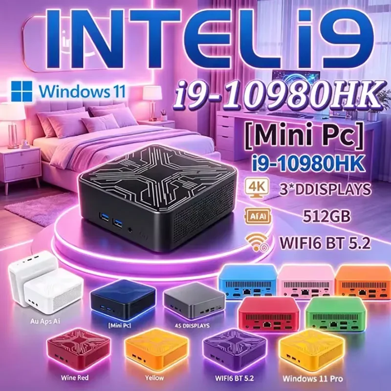 2026 Mini PC 13 Colors Intel Core I9 10980HK WIFI 6 BT5.2 Gaming Computer Windows 11 16GB 32GB RAM 2TB SSD With 3 Years Warranty