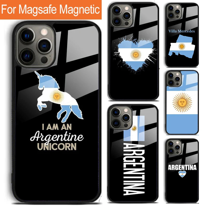 Arjantinli bayrak afiş telefon kılıfı için iPhone 16 15 14 13 12 11 Pro Max artı Magsafe manyetik kablosuz şarj kapağı