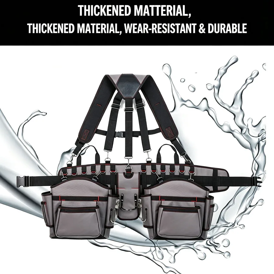 Multifunctional Electrician Waist Tool Bag, Heavy Duty Waist Hanging Toolkit for Installation Maintenance Work