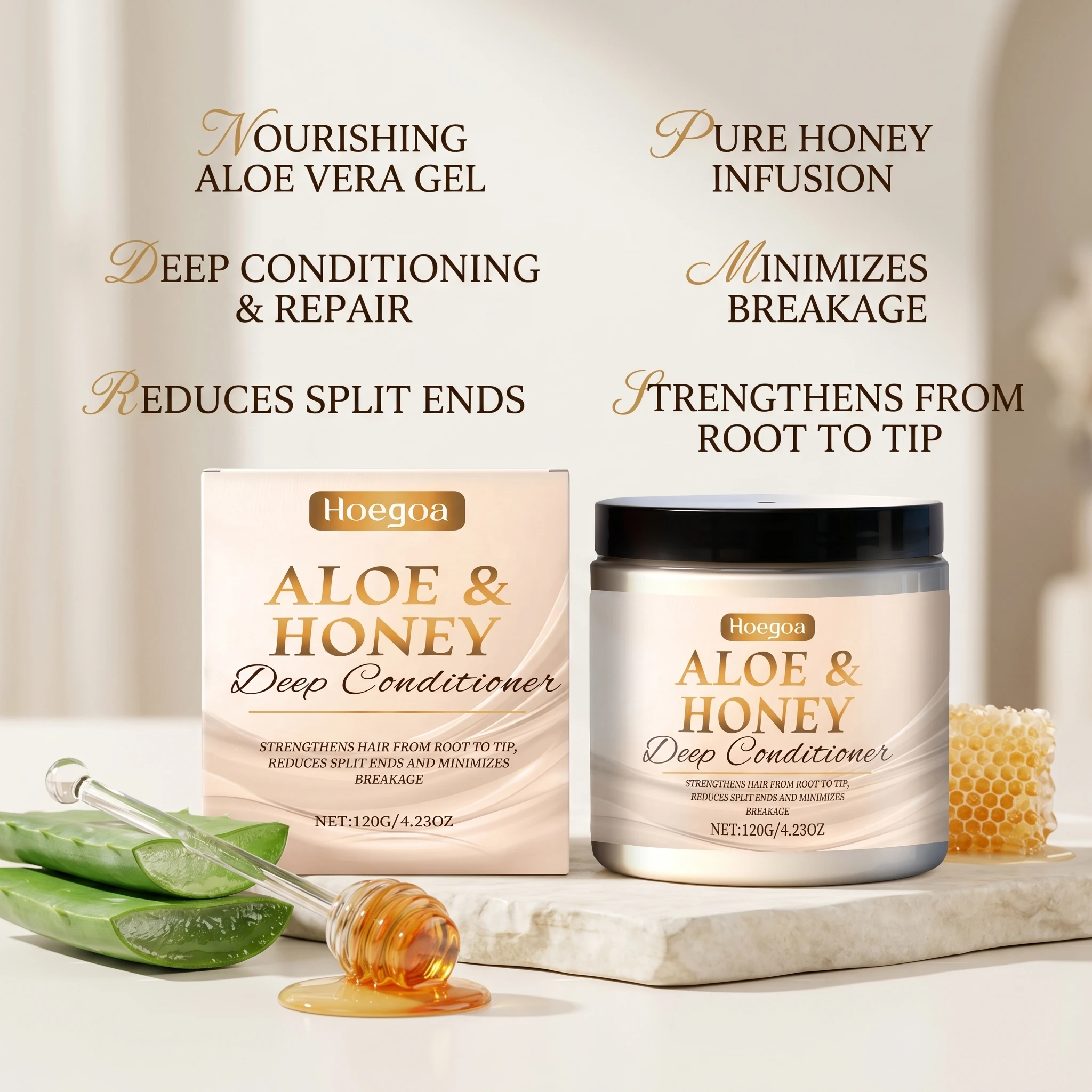 

HOEGOA Aloe & Honey Deep Conditioner 120g Strengthening Hair Care for Split Ends & Breakage Moisturizer for Dry Damaged Hair