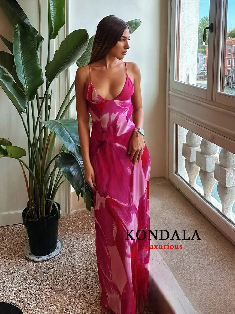 KONDALA-vestido Sexy elegante con estampado para mujer, camisola, bufanda, sin mangas, Espalda descubierta, Vestidos largos rectos, moda 2025, vestido de primavera y verano