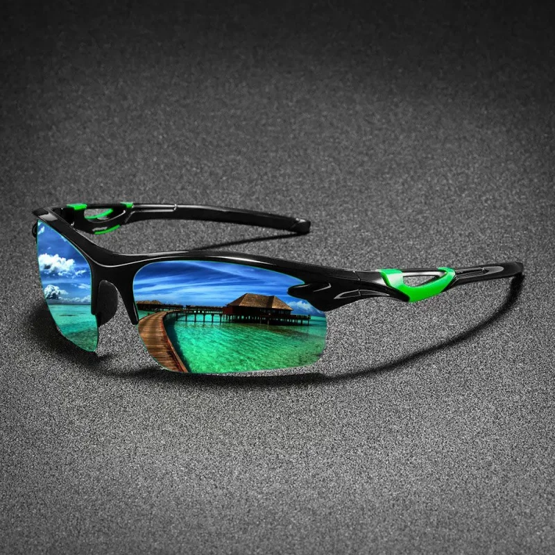 قطعة واحدة، نظارات شمسية رياضية خارجية للرجال، تصميم معبد مضاد للانزلاق، تصميم نصف إطار، معابد مجوفة