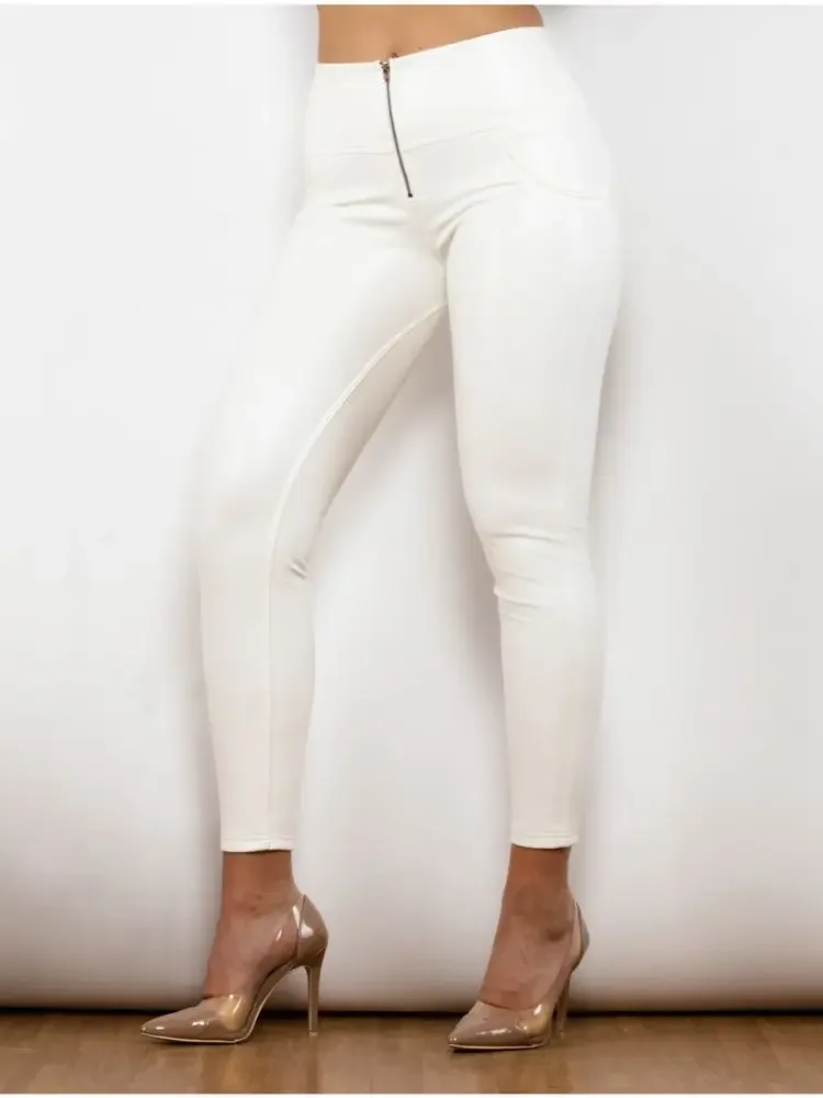 Shascullfites Melody White Leather Pants Booty Lift High Waist Leather Leggings Push Up Jeans Spring 2022 Womens Fashion