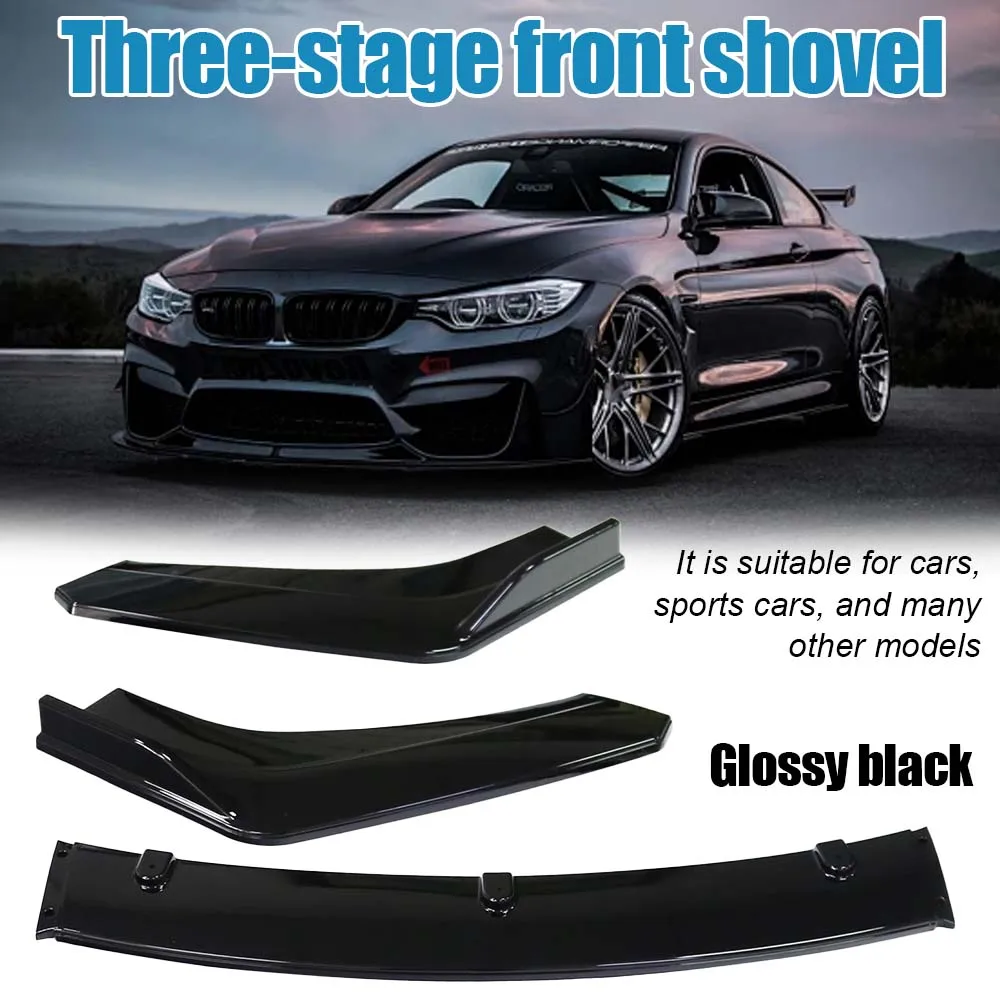 

3PCS Universal Car Front Bumper Lip Body Kit Spoiler Splitter Diffuser Carbon Fiber Black Splitter ABS Plastic Car Accessories