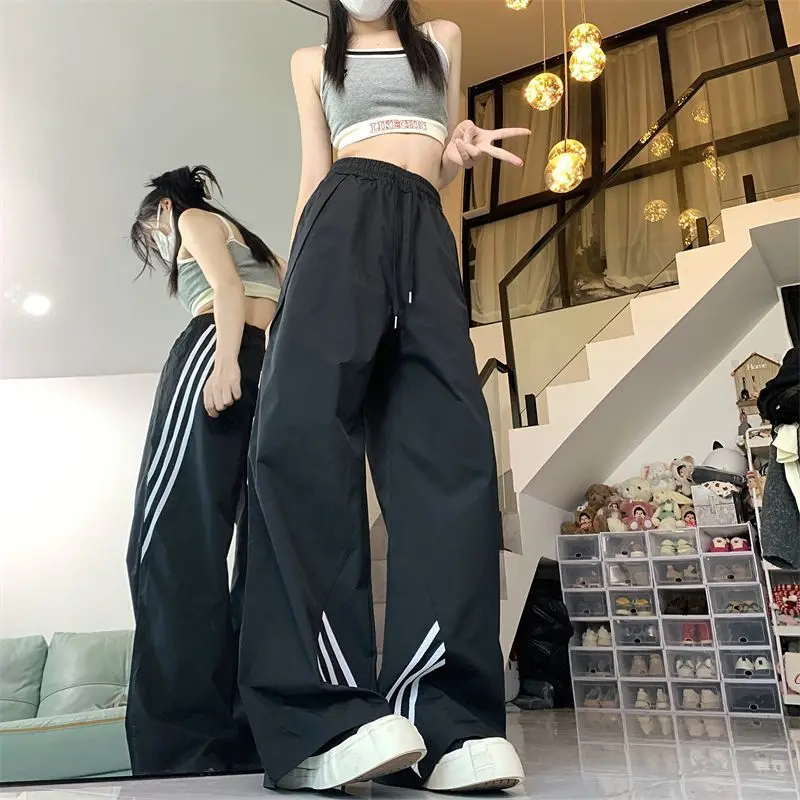 QWEEK Y2k Vintage Striped Baggy Pants High Waist Harajuku Patchwork Wide Leg pants Hip Hop Streetwear Oversize Track Sweatpants