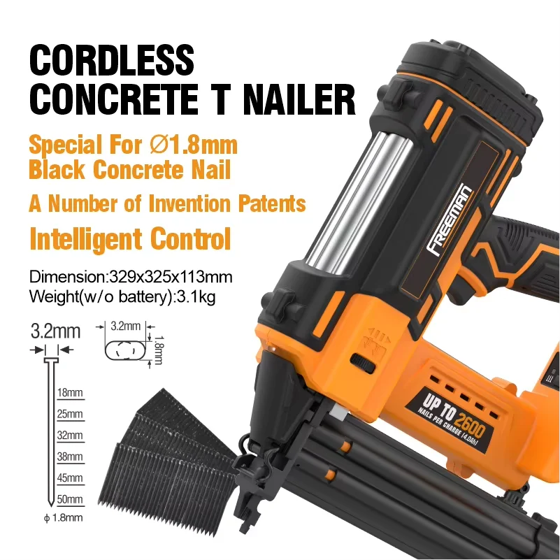 Freeman LDFST50 Industrial & DIY Cordless Concrete Nail Gun 20V Lithium-ion Battery up to 2600 Nails/Charge 1 Year Warranty