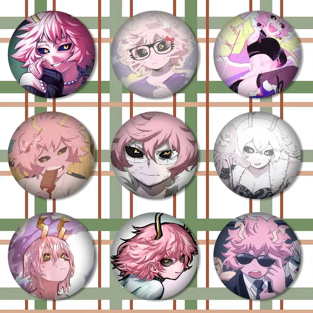 M-Mina Ashido Abzeichen für Rucksack-Accessoires, Manga-Icons, Anstecknadeln, runde Cartoon-Broschen für Kleidung, Taschen, Dekoration, Geschenke