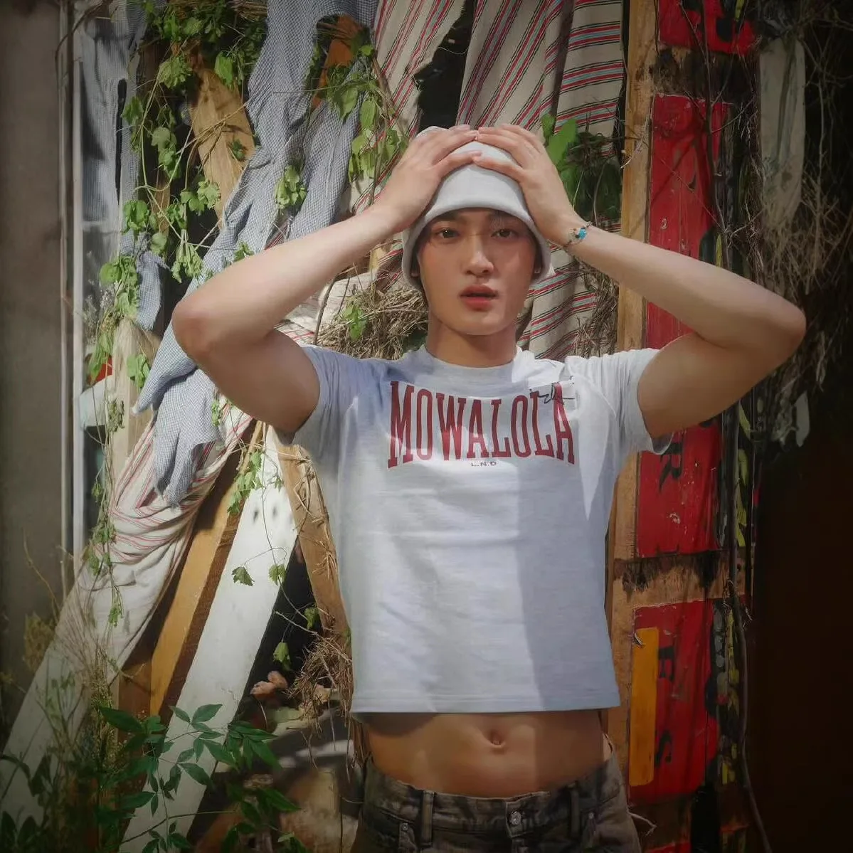 

Mowalola Sweat Opium YVL style graphic print grey fitted short-sleeved base layer T-shirt