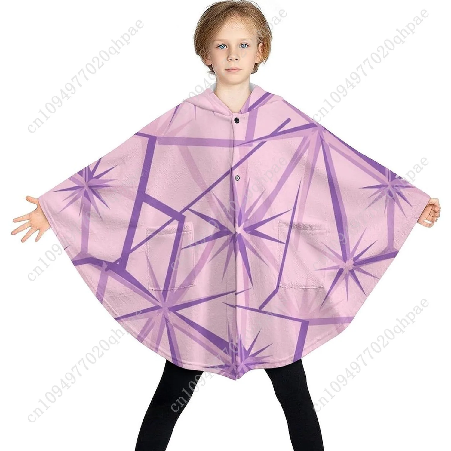 سترة بطانية مريحة من الفلانيل، هوديي كبير الحجم بأشكال هندسية تجريدية مع جيوب للأطفال والمراهقين #3