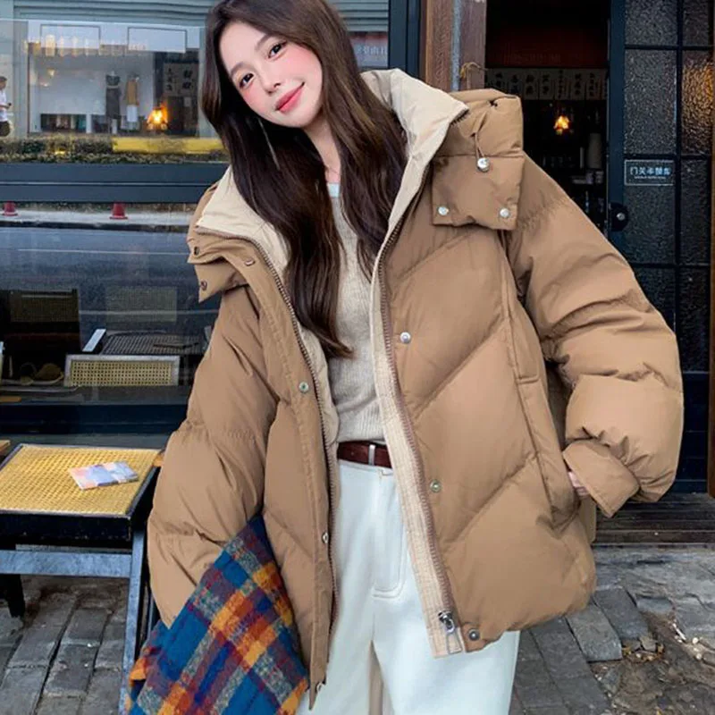 Damenmantel, Winter, warm, mit Kapuze, Damen-Daunen-Baumwolljacke, 2025, neue lockere, dicke, elegante Damen-Baumwoll-gefütterte Jacke H659