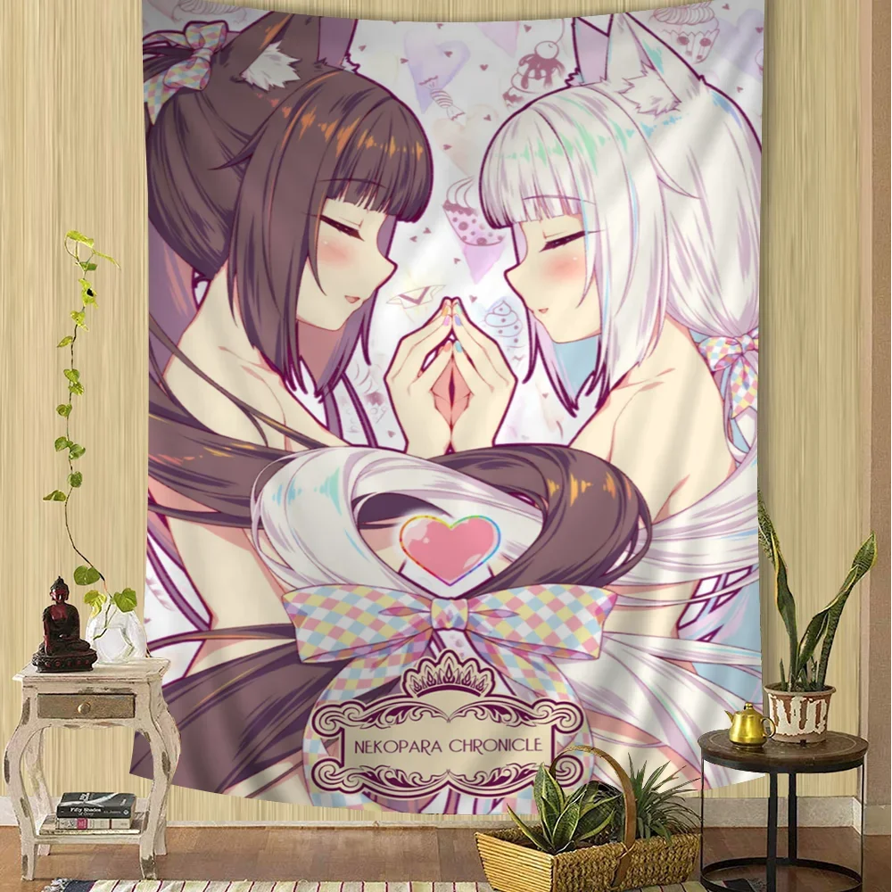 Nekopara Chocola Vanilla Anime Printed Large Wall Tapestry Hanging Tarot Hippie Wall Rugs Dorm Cheap Hippie Wall Hanging