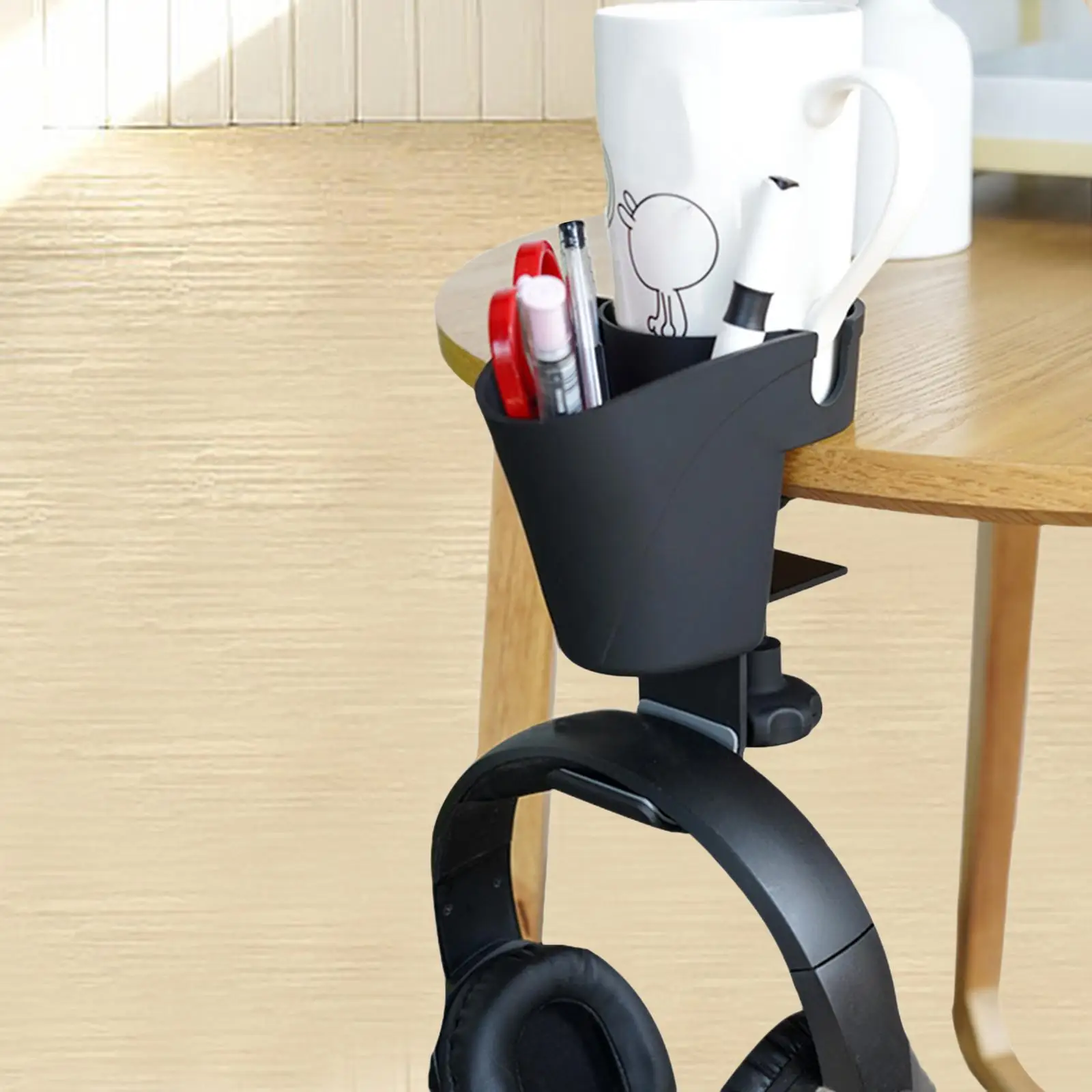 Desk Pen Holder Cup Holder Headphone Hook 3 in 1 for Desk Office Paper Clips