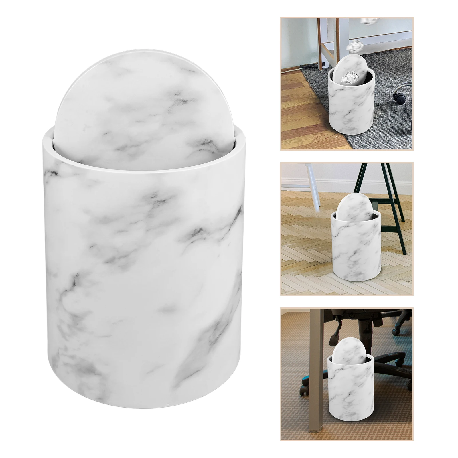 

Marbled Trash Can 12L Household Garbage Bucket Swing Lid Kitchen Bathroom Waste Bin Plastic Storage Container Smooth Interior