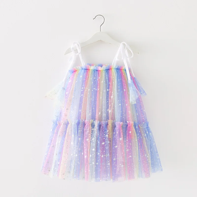 Girls Dresses for Summer Sleeveless Baby Birthday Mesh Dress Children's Party Princess Dress Rainbbow Kids Casual Clothes CC092 image 3