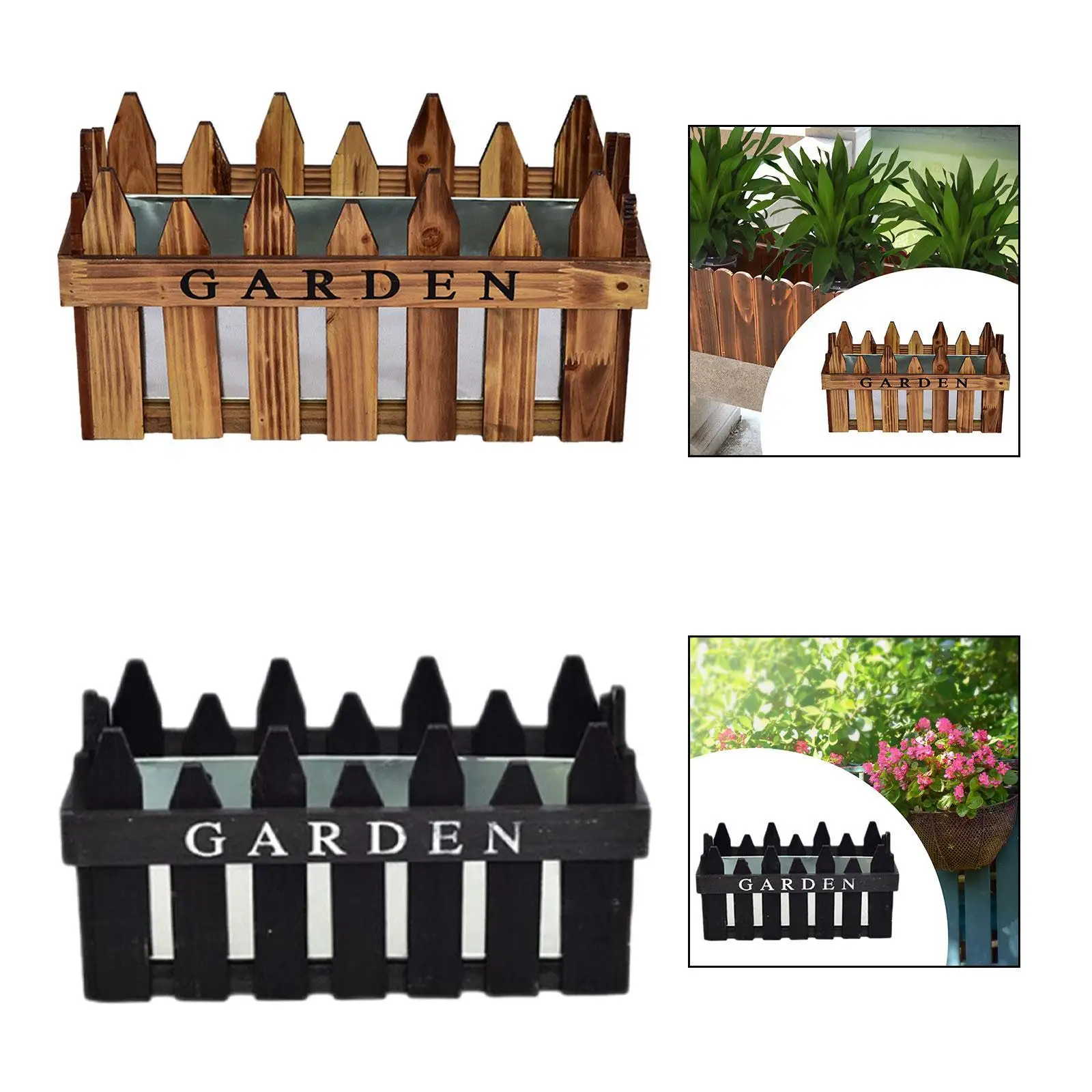 Flower Pot Holder Garden Decor, Planter Stand Wooden Picket Fence Planter Box for Home Porch Hotels Indoor Outdoor Fence