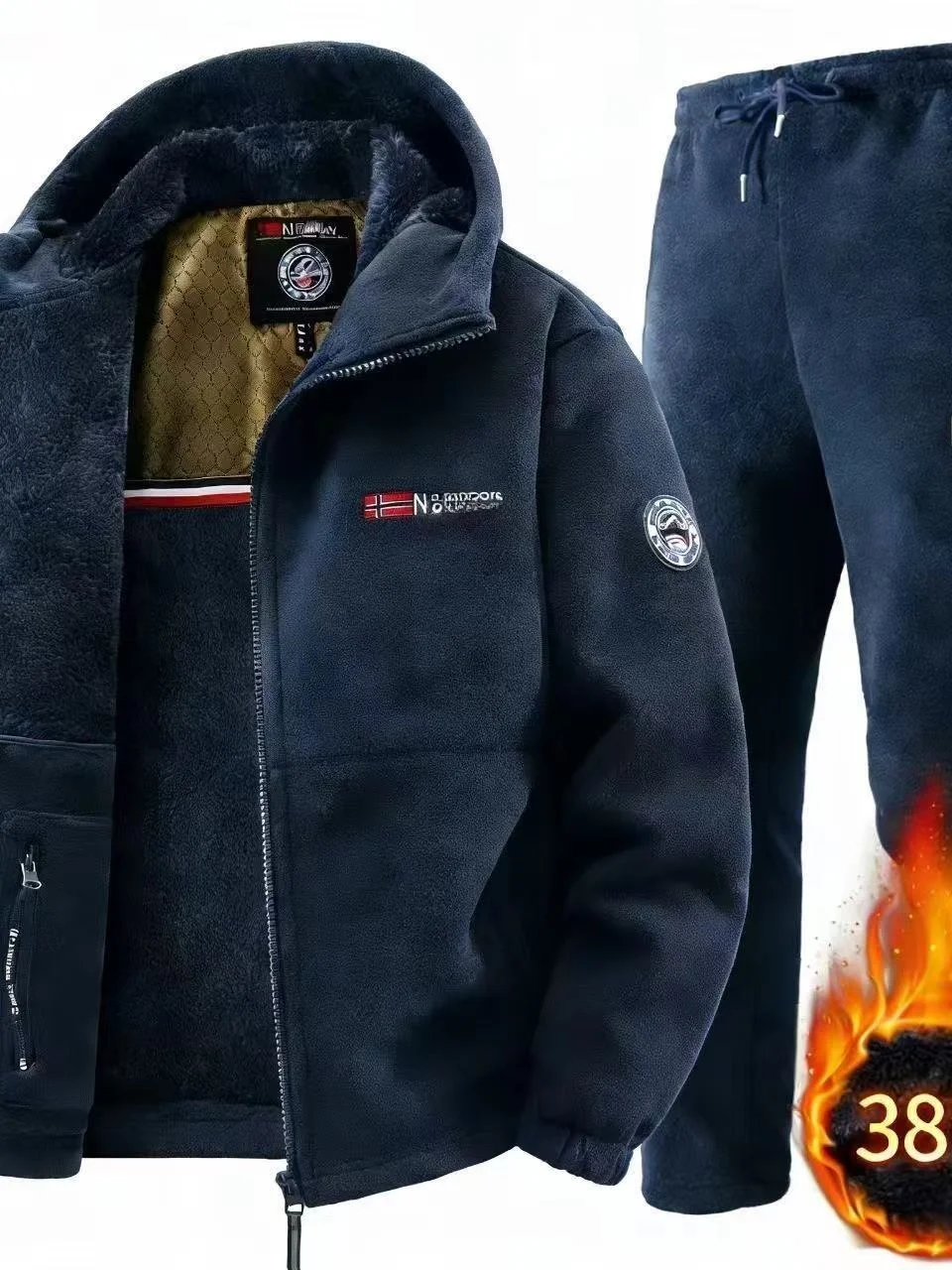 

Мужской утепленный комплект из куртки с капюшоном на флисовой подкладке и брюк, теплый спортивный костюм европейского размера, повседневный зимний наряд для международной торговли