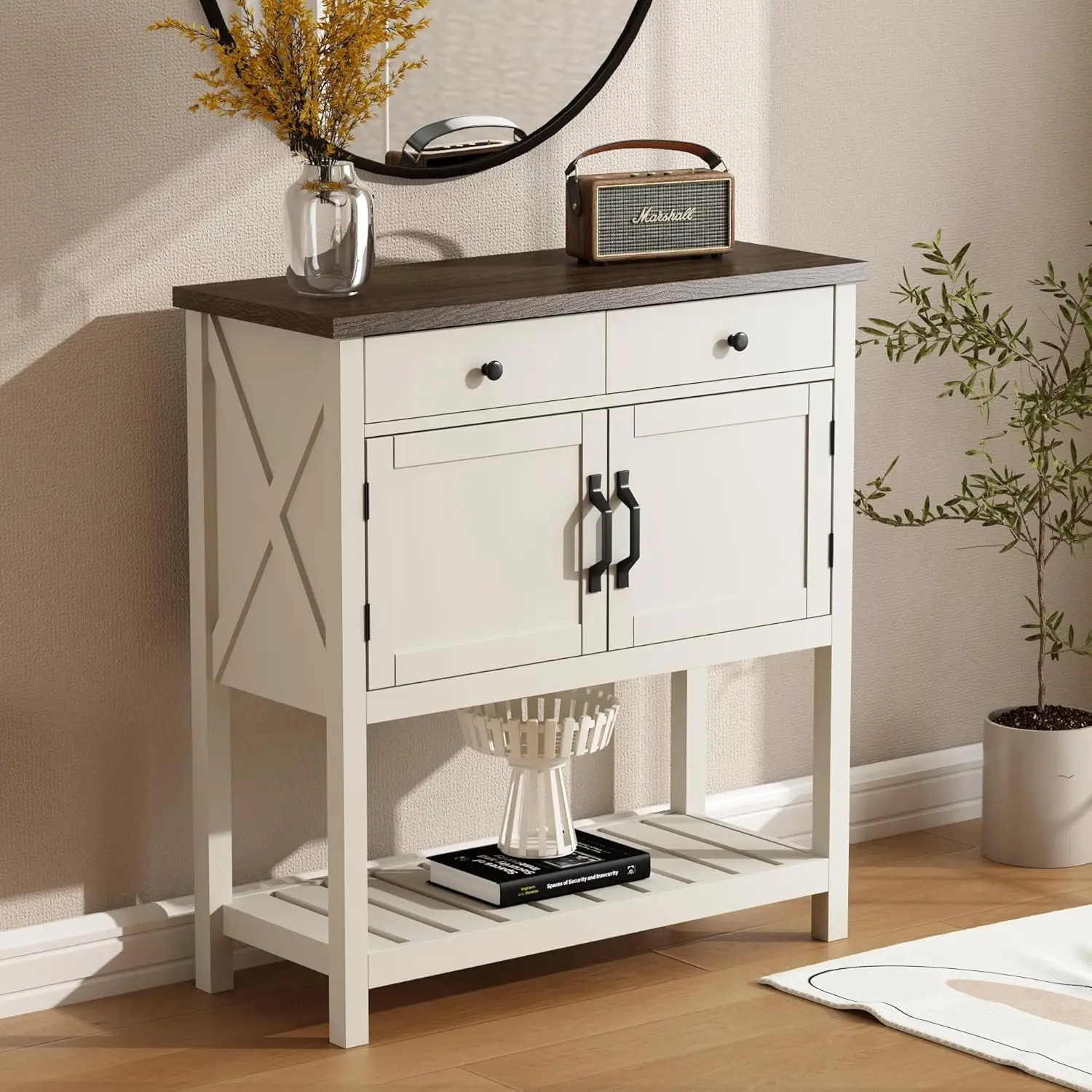 Entryway Table with Storage Shelf, Coffee Bar Cabinet, Narrow Buffet Sideboard for Kitchen, Hallway, Living Room, White