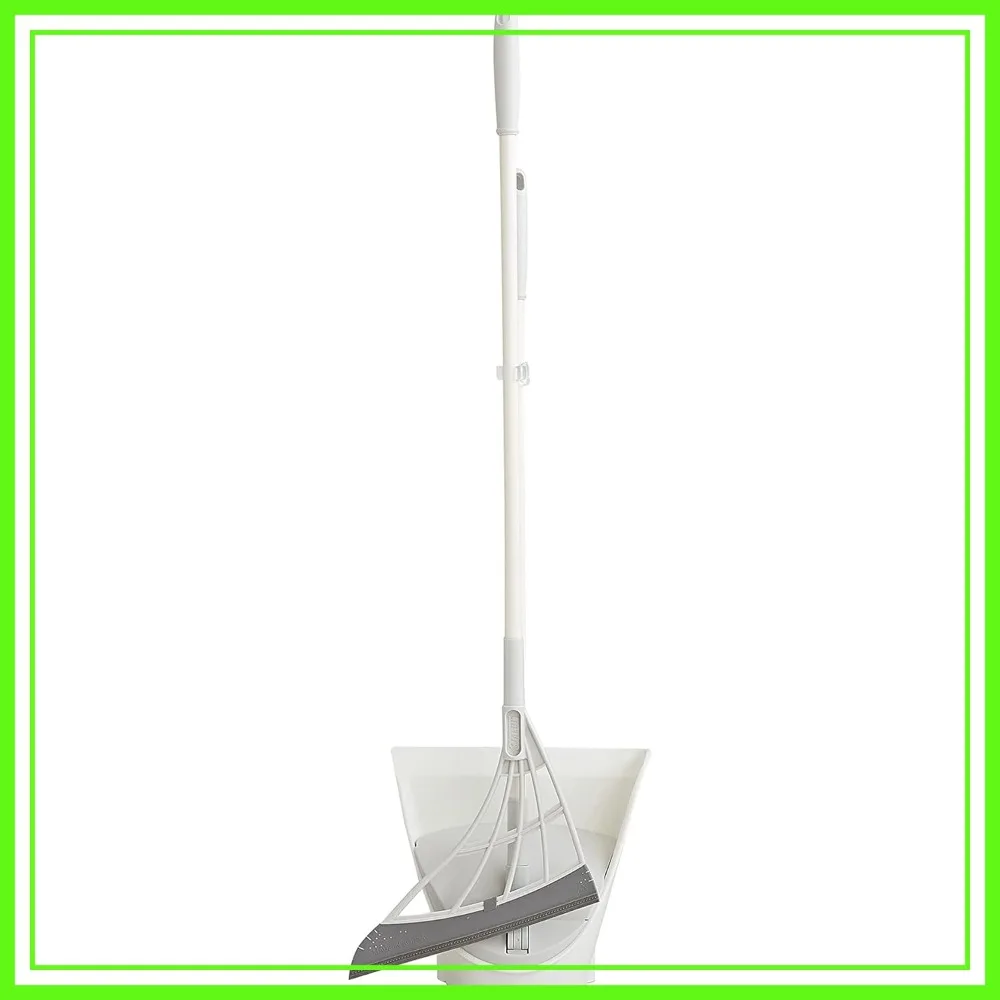 

All-Surface Silicone Broom & Dustpan Set - Sweeps Glass, Dust, Pet Hair, Liquids - Smooth Floors, Rugs, Windows - One-Click Smart Dustpan (Grey)