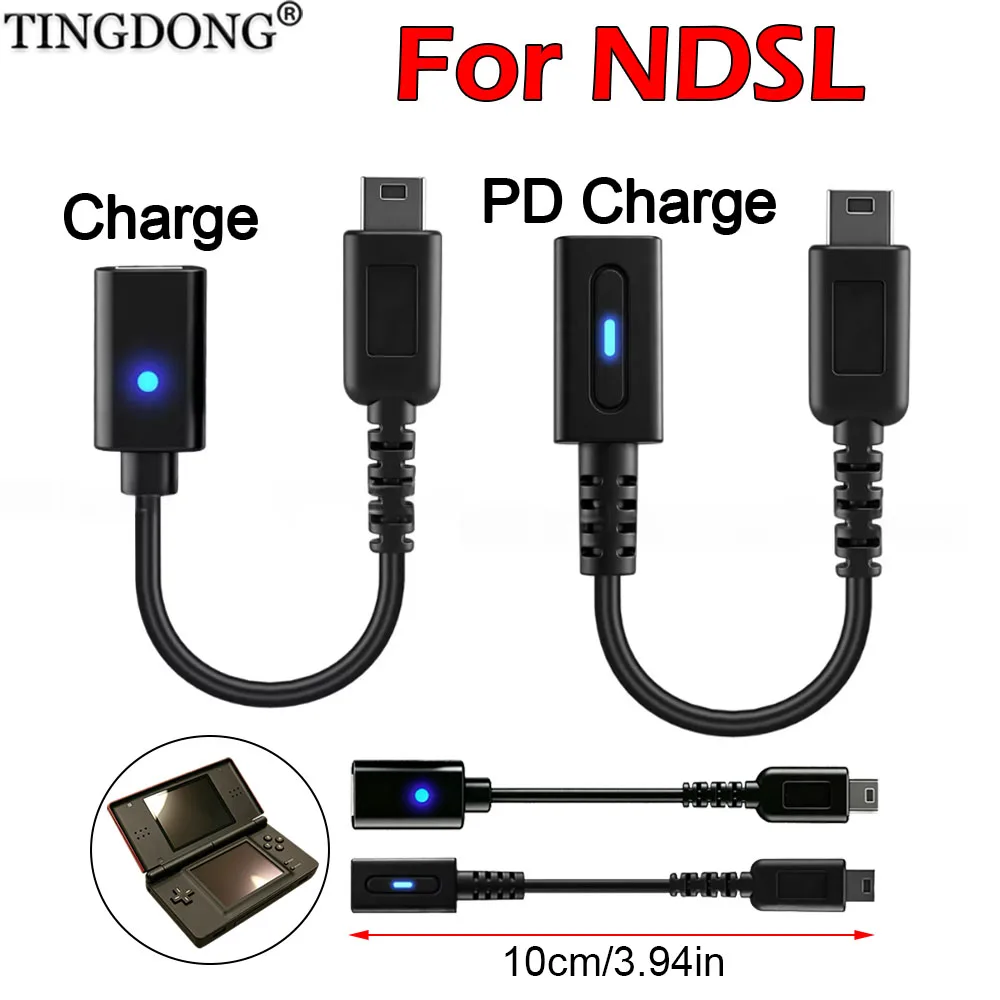 USB C Type‑C Female To NDSL Charging Adapter Cable PD Fast Charge With LED Indicator For NDSL Console Charger