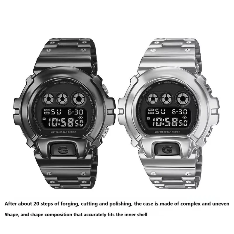 

Комплект для модификации Casio G-Shock DW6900: корпус и ремешок из нержавеющей стали с бриллиантовыми вставками, цвета: серебро/золото/черный/радужный