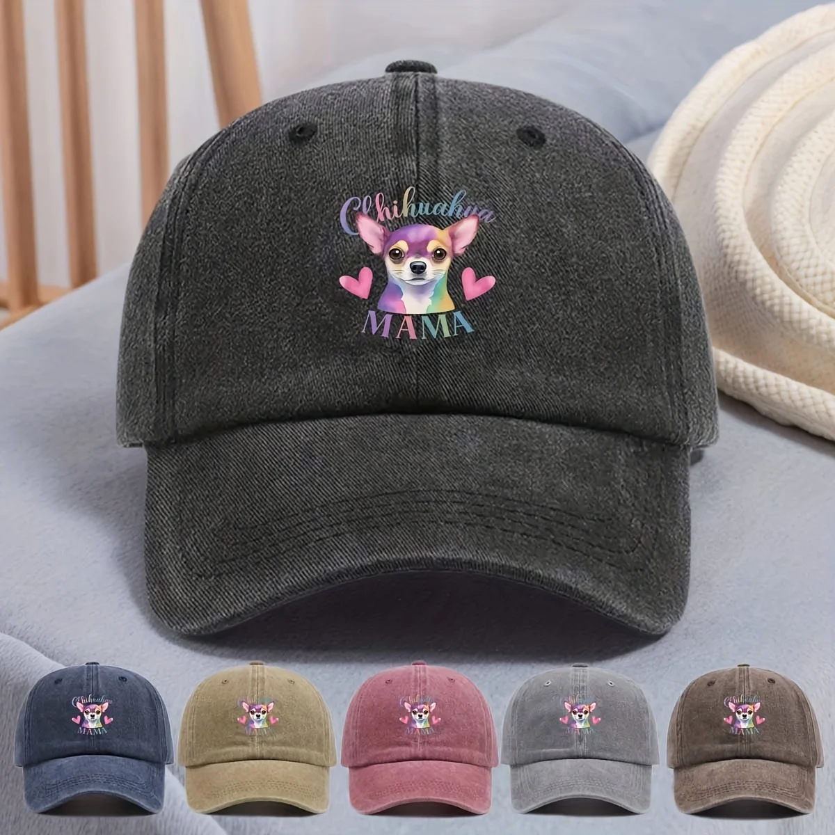 Men's & Women's Vintage Chihuahua Puppy Print Trucker Cap - Retro Curved Brim Baseball Hat Suitable for Pet Shows, Travel, Vacat