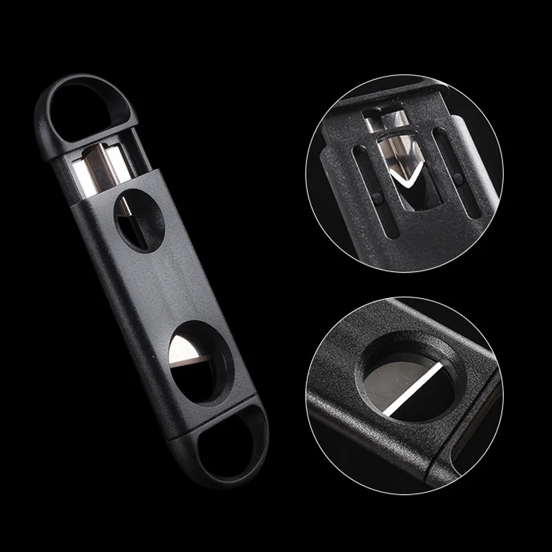 DEJAYA Cigar Cutter ABS Case Stainless Steel V Shape Sharp Blade Cigarro Knife Hole Opener Smoke Cigarrera Accessories Dual Use