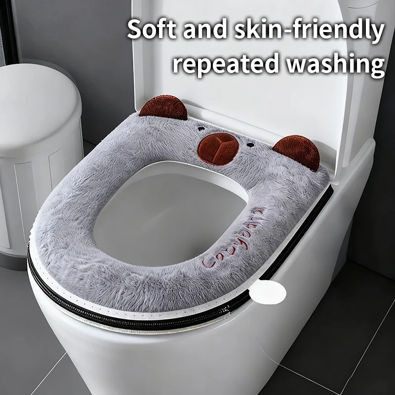 Winter Home Use Plush Toilet Seat Cushion, Zipper Design, Thickened Skin-Friendly, Bathroom Comfortable Toilet Seat Cover