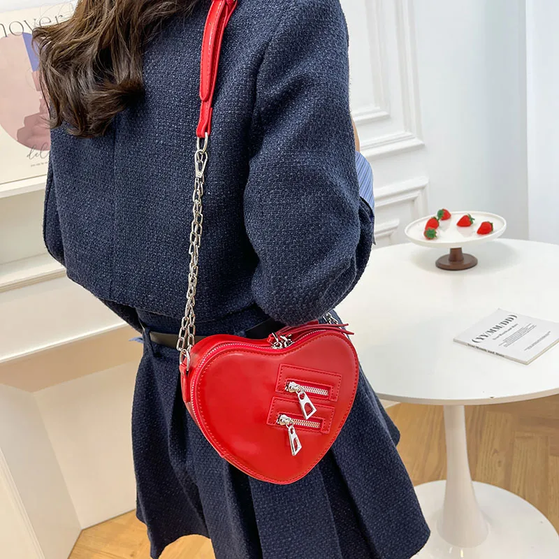 Fashion Women\'s Crossbody Bag Love Heart Shape Shoulder Bags For Women Solid color PU Leather Handbags Female Chain Purses