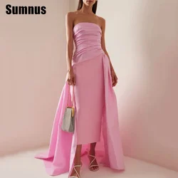 Sumnus Strapless Sweep Train Prom Dresses Simple Arabic Corset Back Party Dresses for women Pleats Evening Gown 2025 Elegant