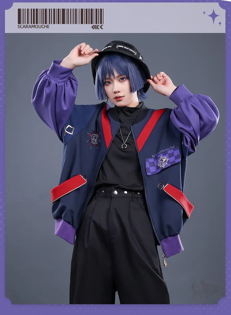 Genshin Impact Zipper Jacket Hoodies Anime Scaramouche Cosplay Pullover Patchwork Bomber Coat Sportswear Tracksuit Clothes