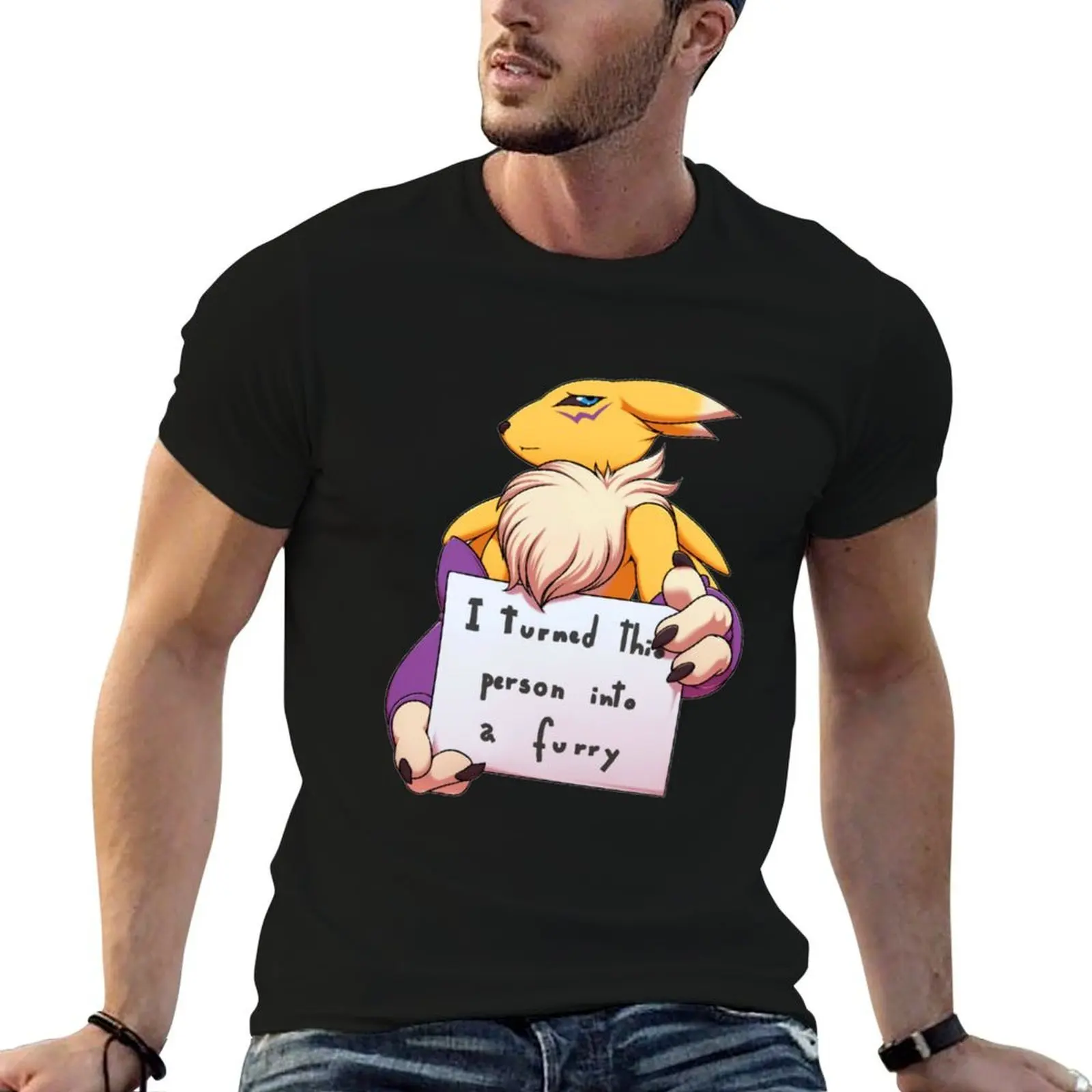 I turned this person into a furry T-Shirt oversizeds korean fashion fitted t shirts for men