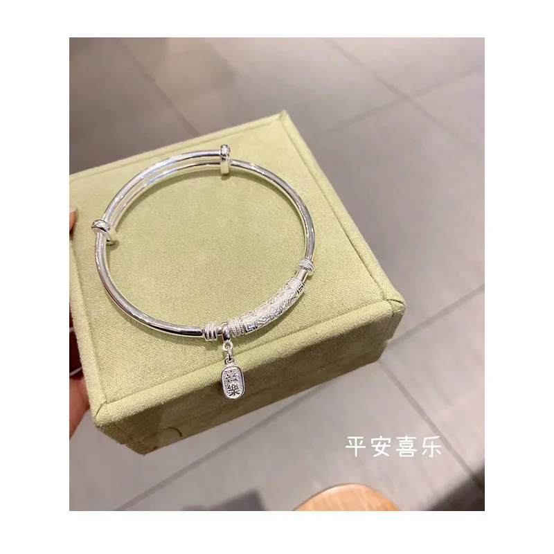 Peace And Joy Bracelet Women S999 Solid Cloud Pattern Push-Pull Silver Bangle