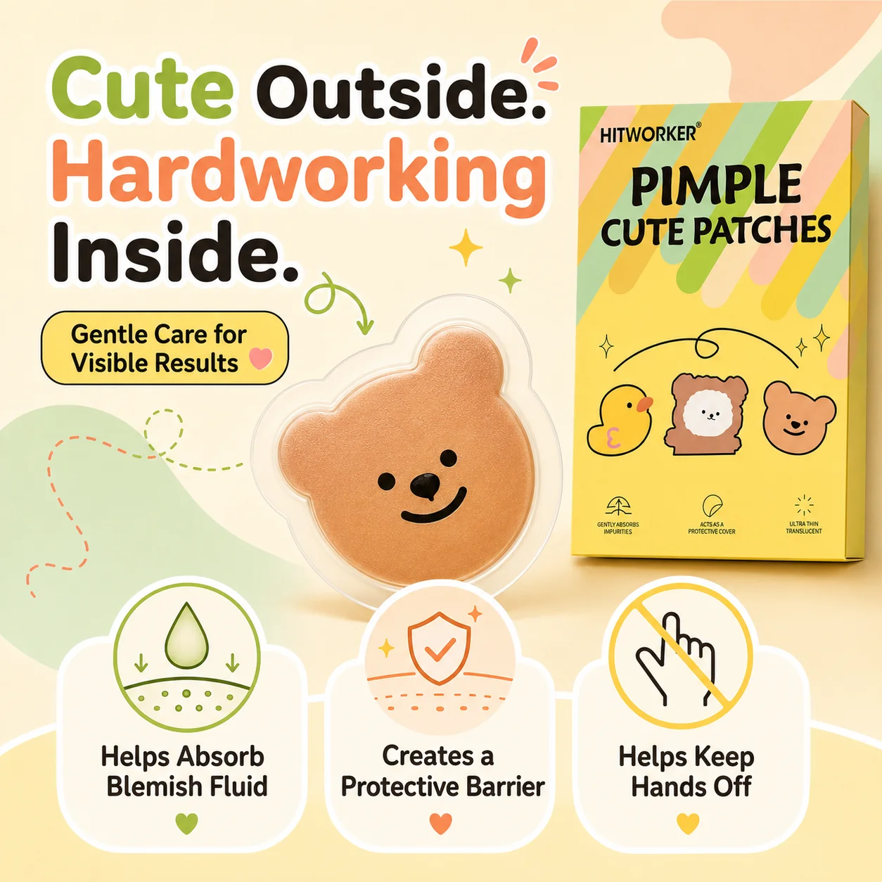 48PCS Cute Cartoon Pimple Patches for Face, Bear Duck Animal Blemish Cover Stickers, Facial Spot Patches