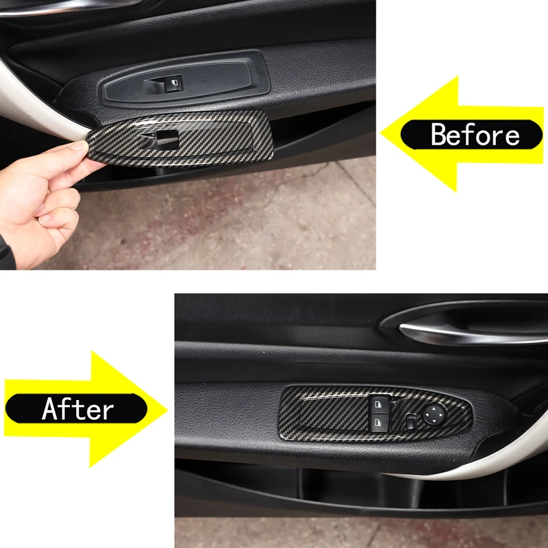 ABS Carbon Fiber/Silver for BMW 1 2 Series F20 F21 F22 F45 F46 14-19 Car Window Glasses Lift Button Cover Switch Frame Trim view 3