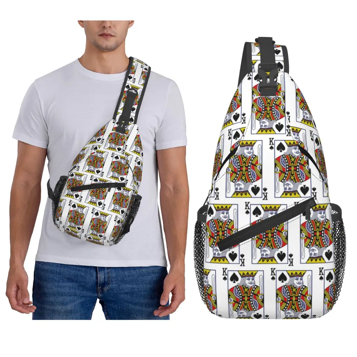 King Of Spades Playing Card Chest Bag Men Sling Crossbody Backpack Chest Bag Traveling Hiking Daypack Shoulder Bag