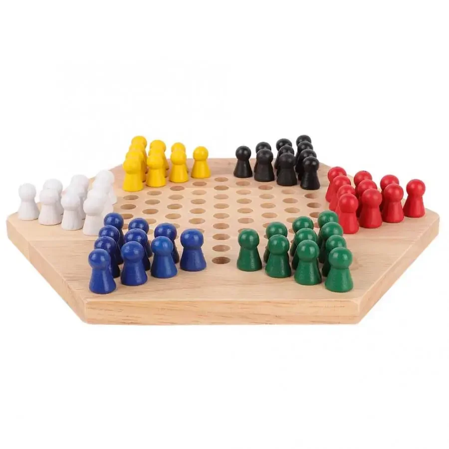 Wooden Educational Board Kids Classic Halma Chinese Checkers Set Strategy Family Game Pieces